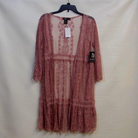 Miss Chievous Pink Rose Lace Boho Bell Sleeves Cardigan Kimono Size Extr… - Picture 1 of 9